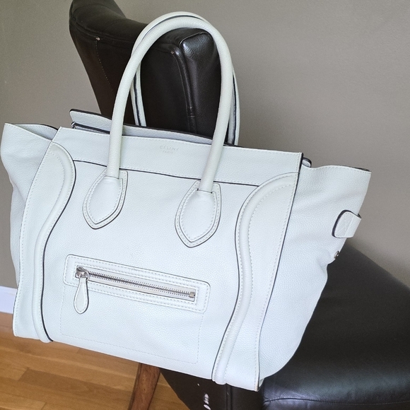 🐢 Céline White Drummed Calfskin Luggage Mini - Picture 3 of 17